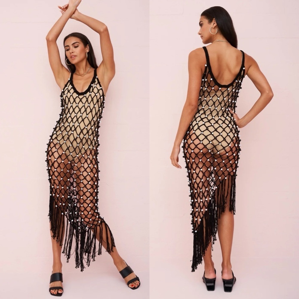 Pitusa Crochet Beaded Asymmetric Dress